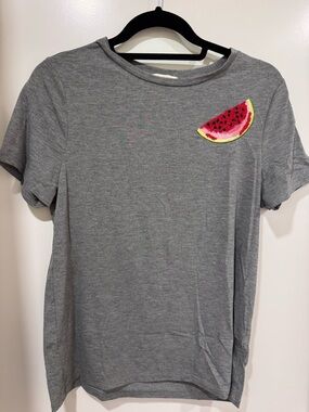 3/$50! Lucy & Laurel Gray Short-Sleeve Tee with Watermelon beaded embellishment.